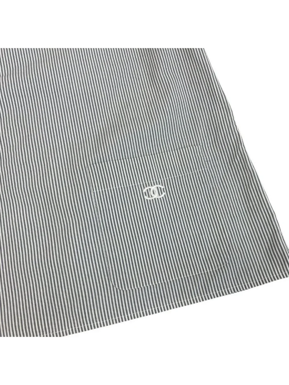 Chanel CC Logo Short Sleeve Striped Shirt 38 Gray White Cotton